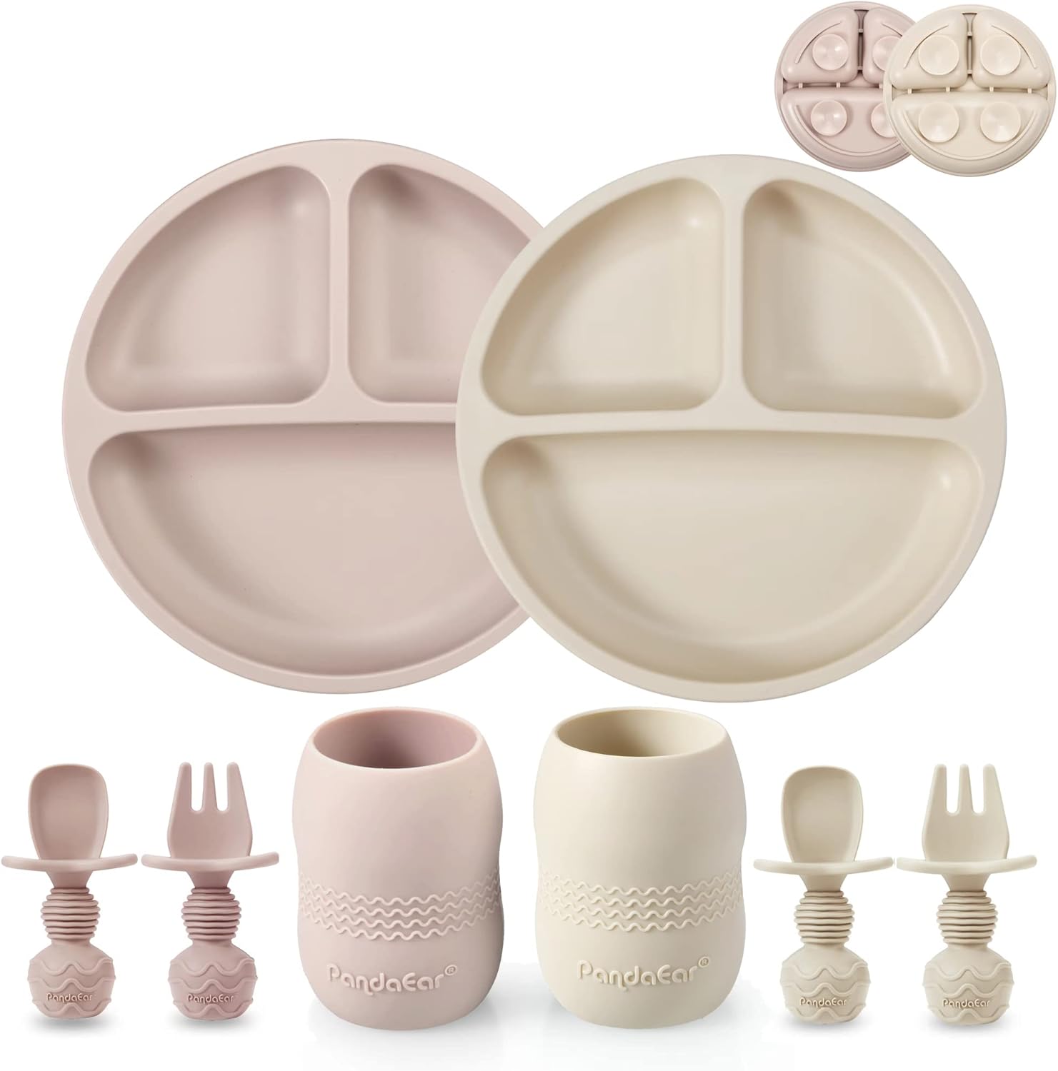 PandaEar Silicone Baby Feeding Set 2 Pack - BPA Free Divided Plate Cups