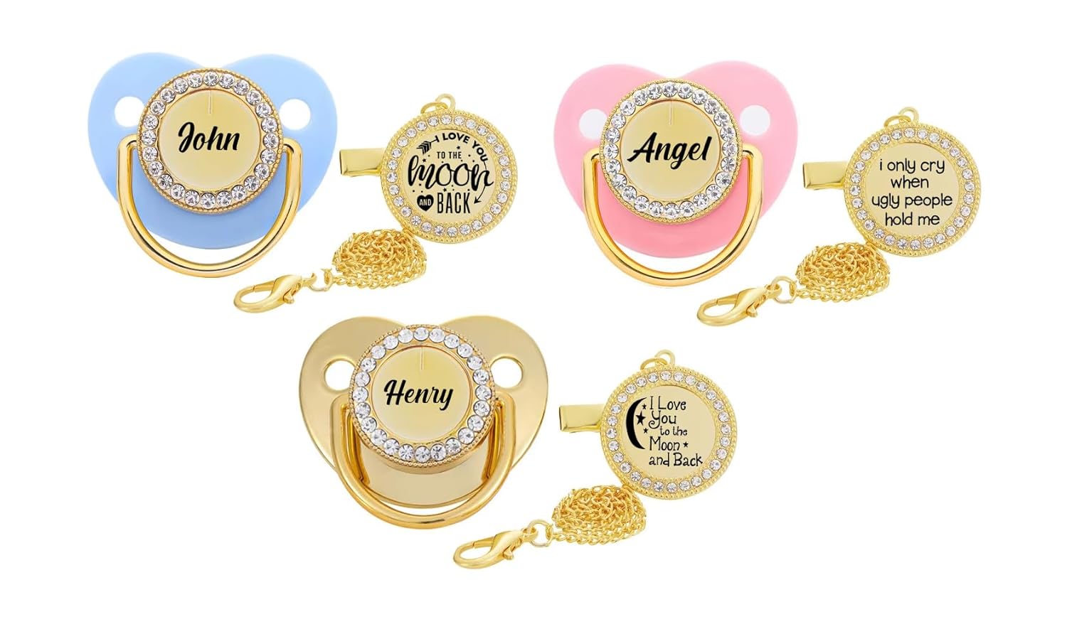 Personalized Pacifier Set with Clip for Baby Boy or Girl