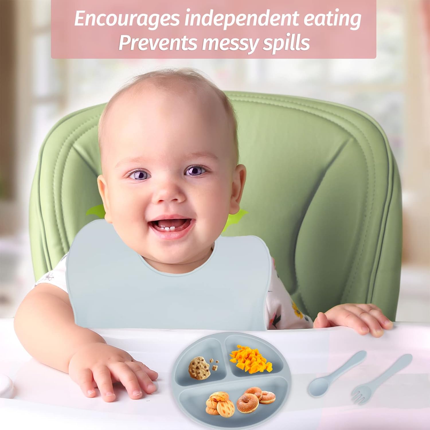 KEIERSE 12 Pcs Silicone Baby Feeding Set PinkBlue