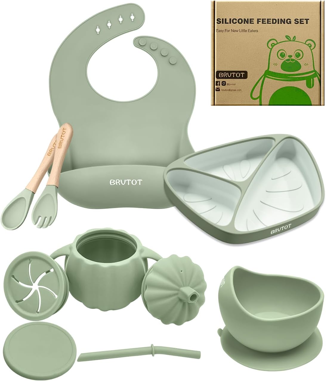 Qyeejong 9 PCS Silicone Baby Feeding Set