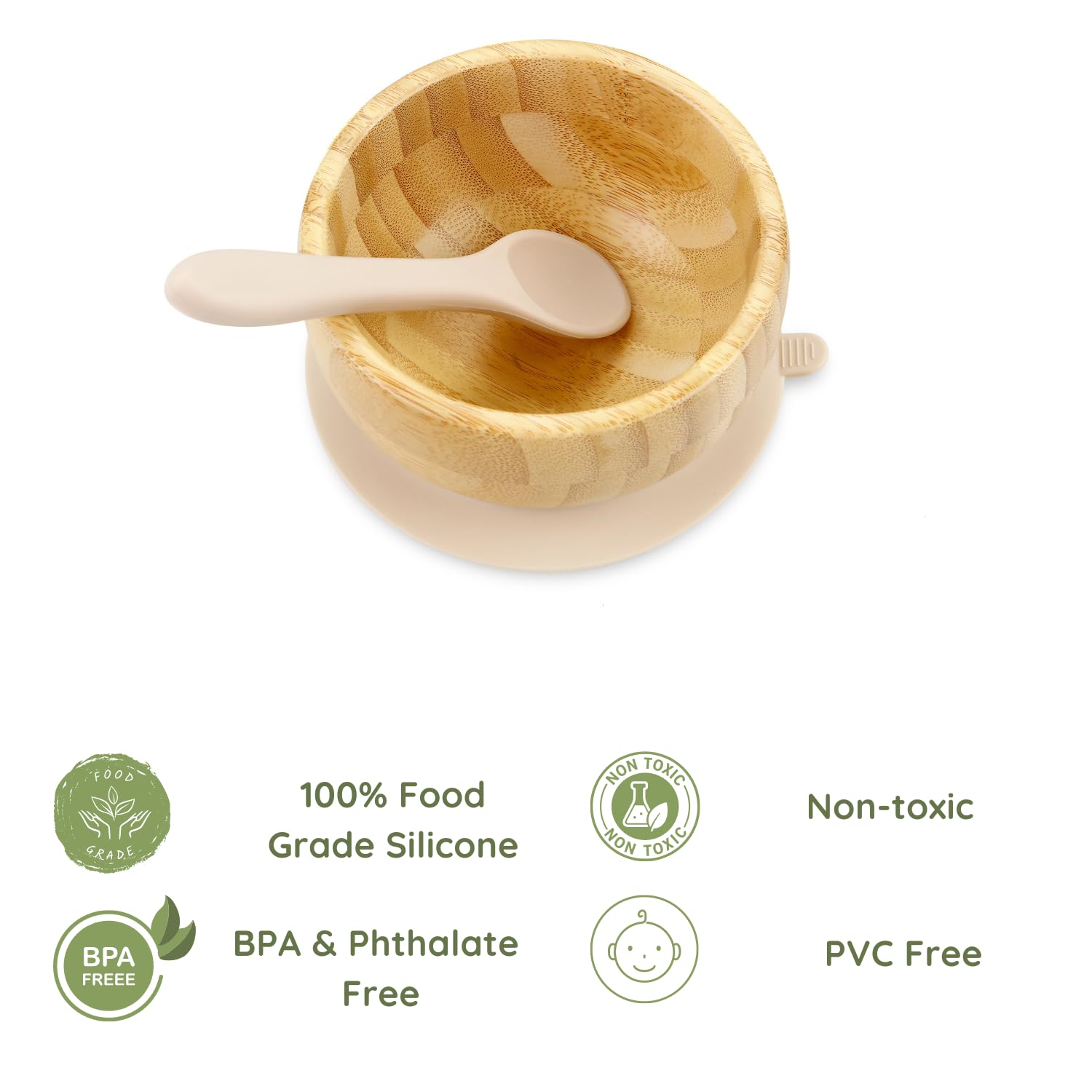 PandaEar Bamboo Suction Bowl with Silicone Spoons