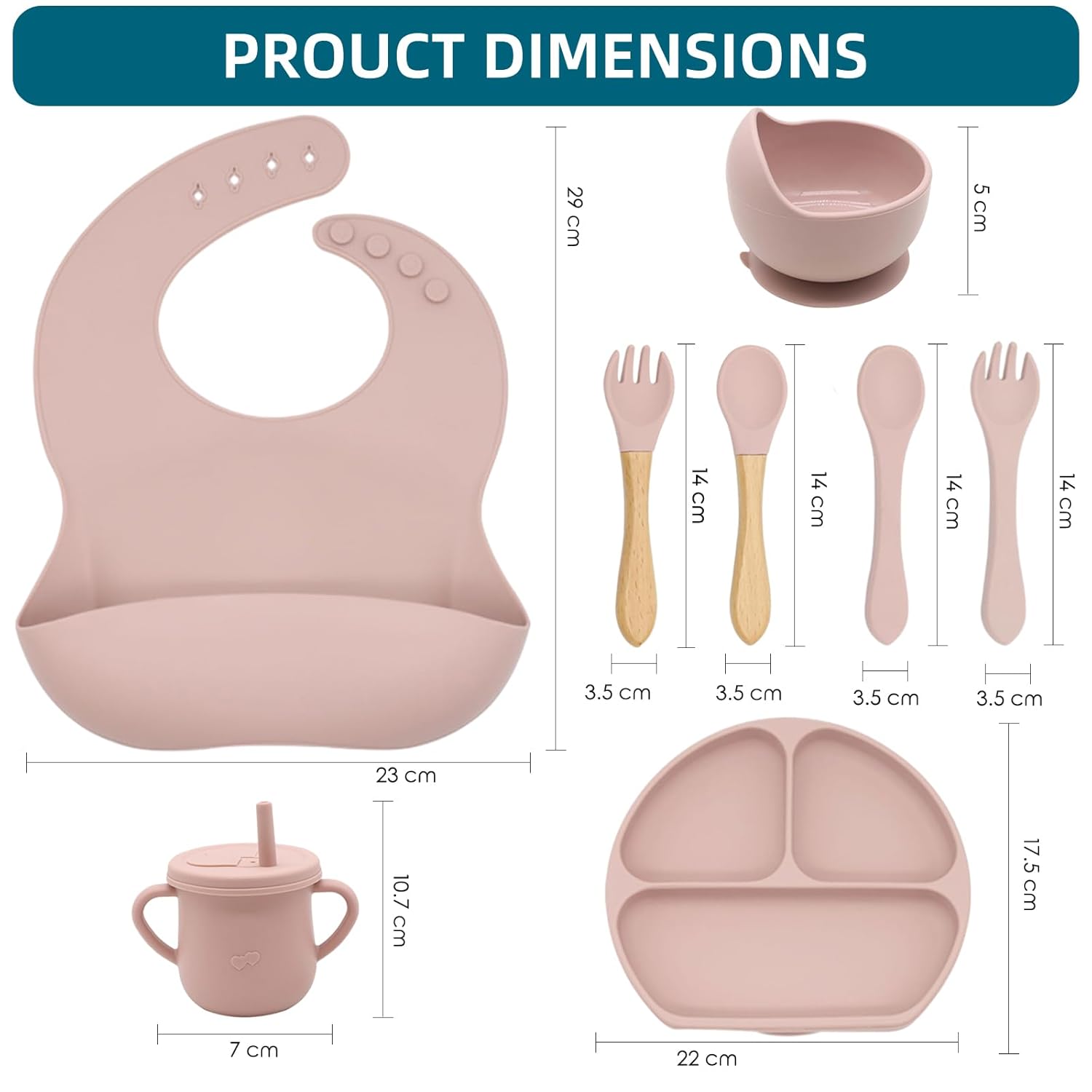 Dormlony 9pc BPA Free Silicone Baby Feeding Set Pink