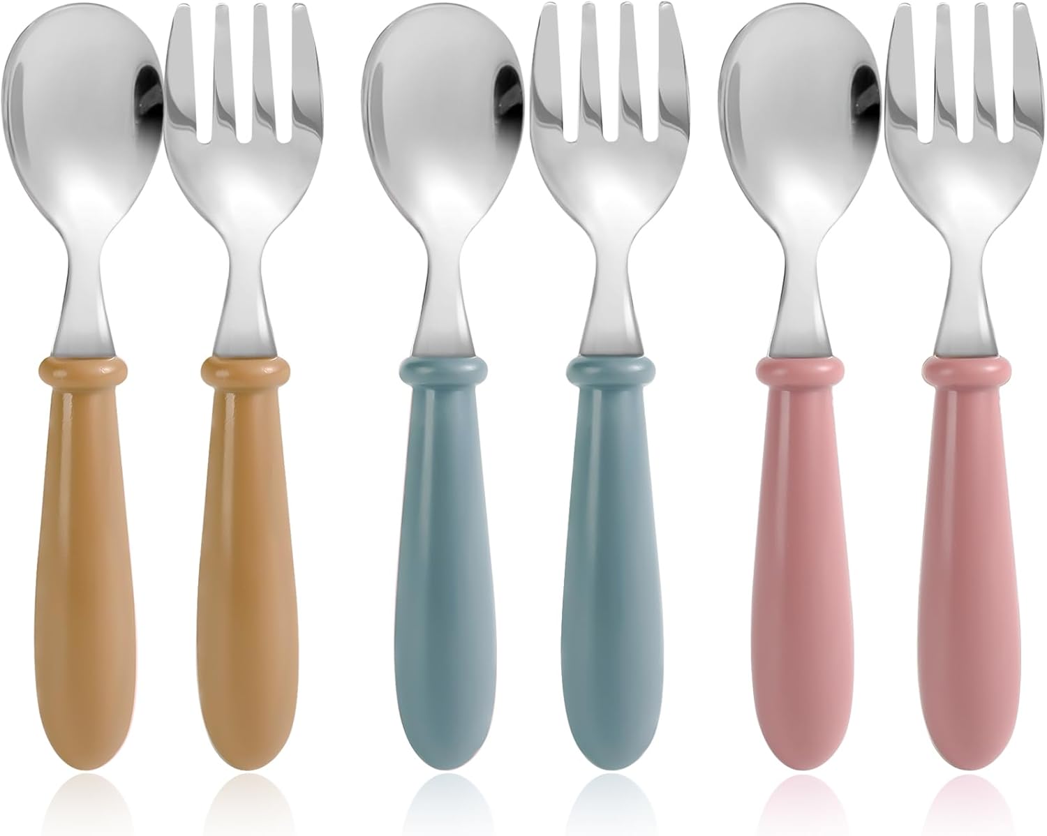 6 Piece Toddler Utensils Set with Soft Round Handles