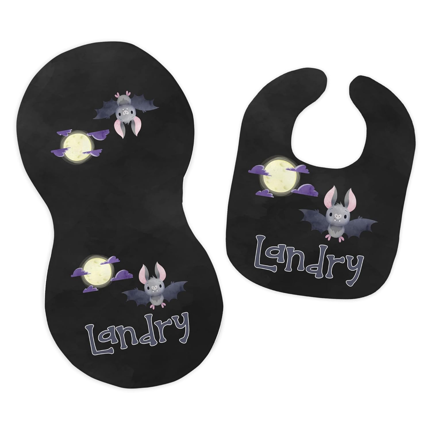 Personalized Baby Name Bat Batty Halloween Feeding Cloth Set