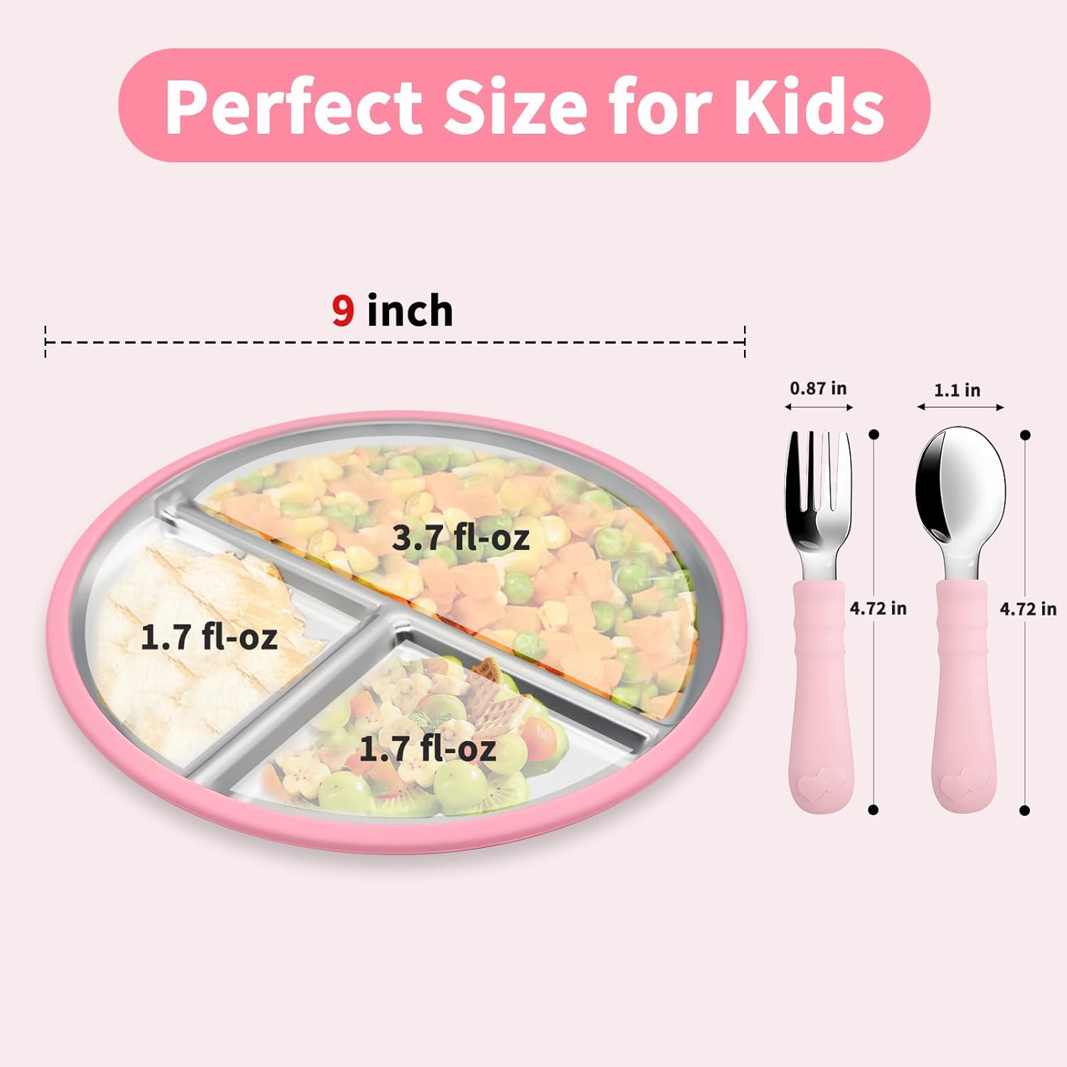 Munlinder 2 Pack Stainless Steel Baby Plates with Suction and Cutlery Set