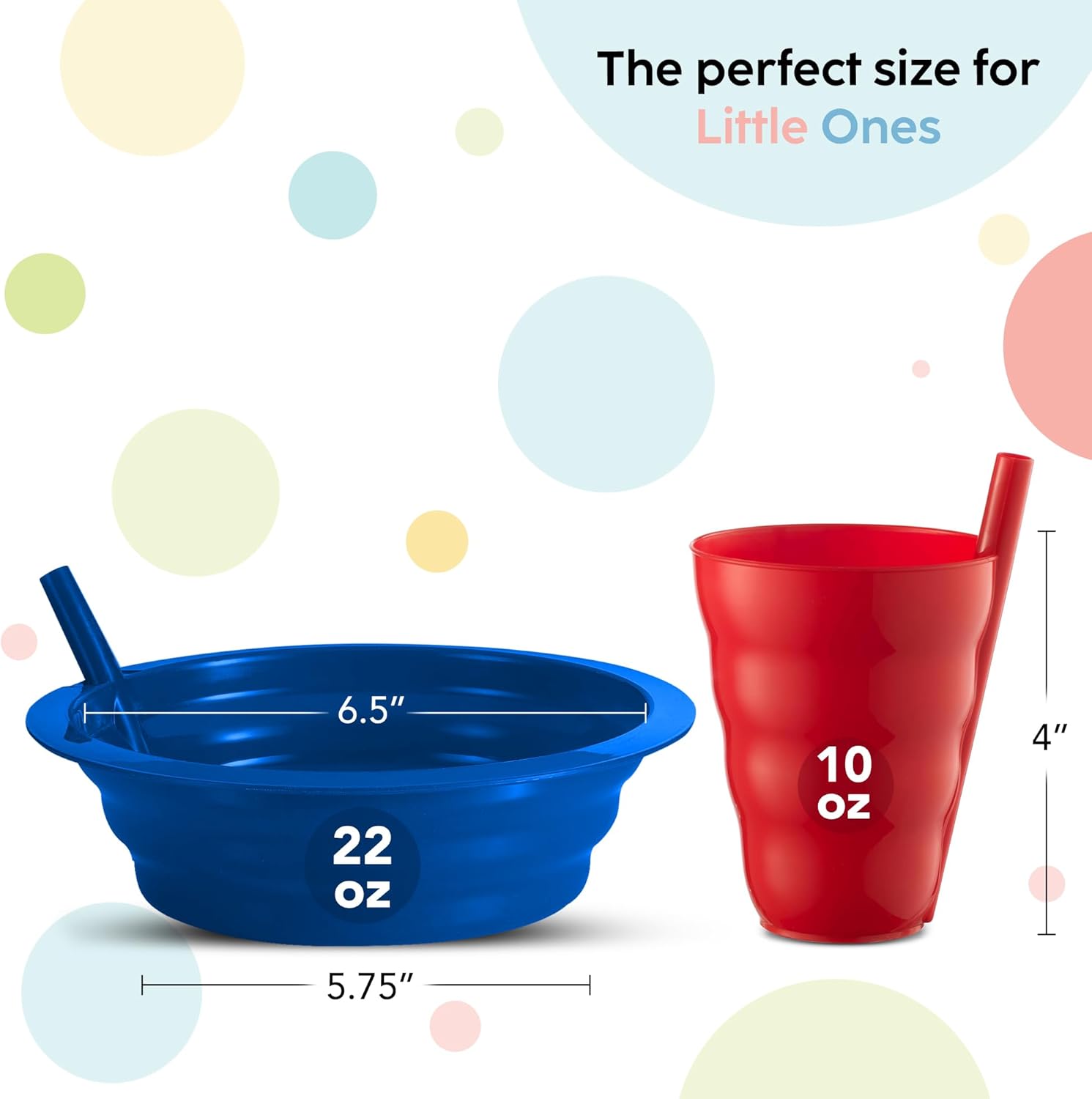 PLASKIDY Kids Cereal Bowls Straw Cups Set of 4