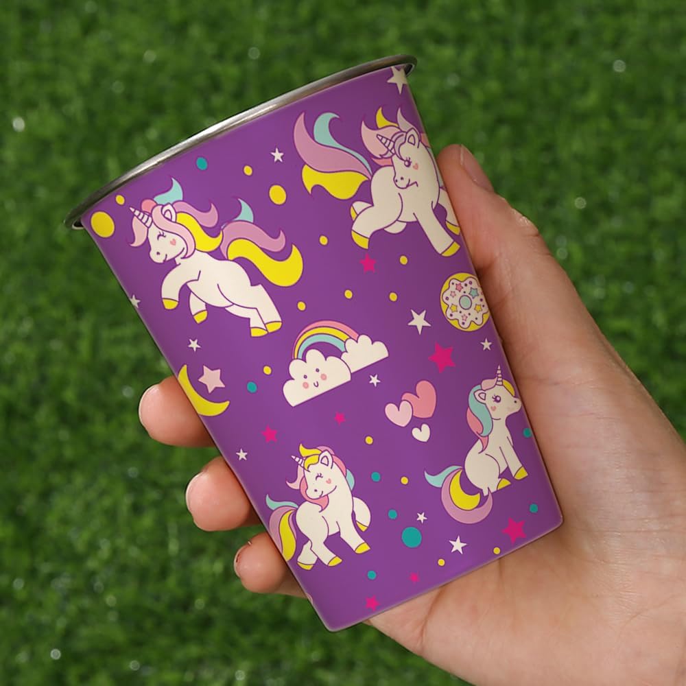 LOZACHE 4-Pack Stainless Steel Kids Cups with Fun Prints