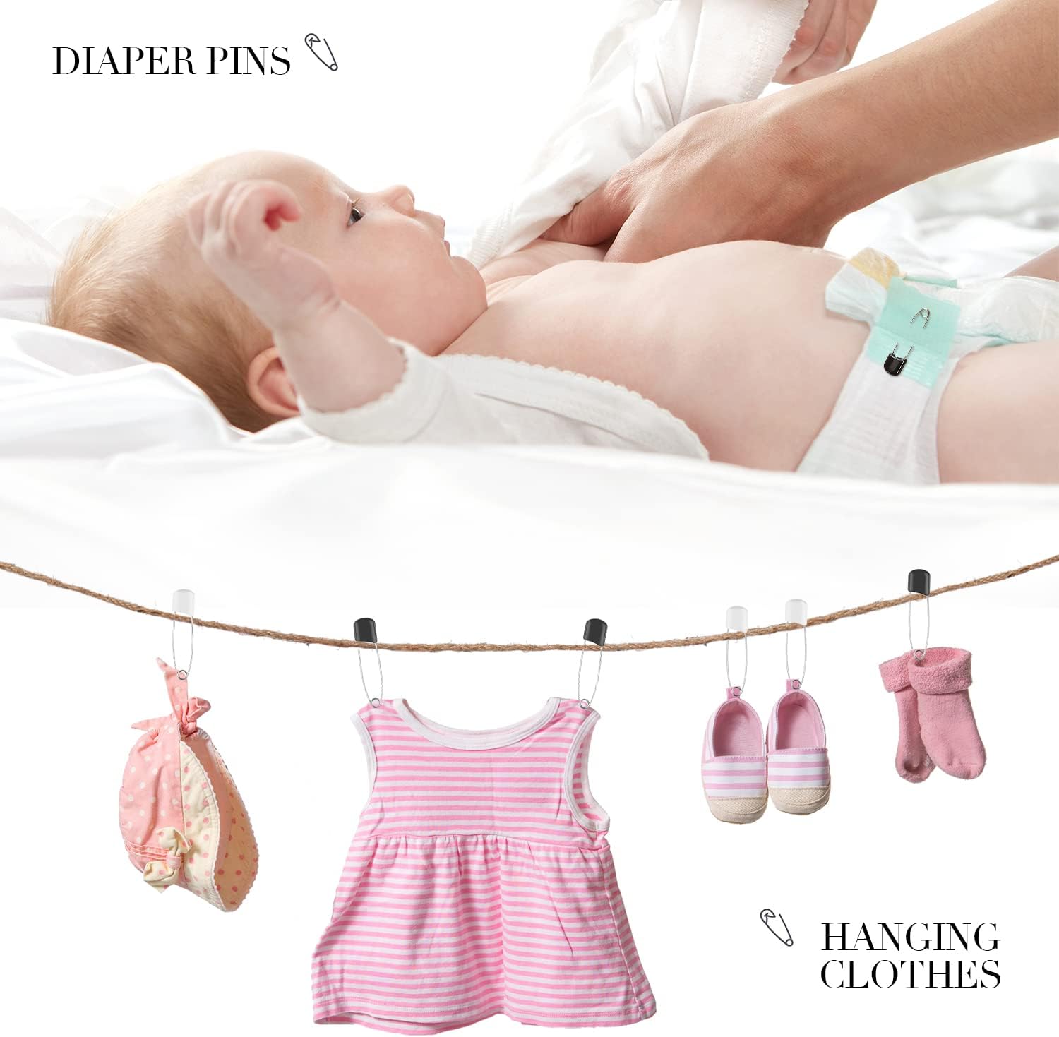 50 Piece Cloth Diaper Pins with Locking Closures and Velvet Bag