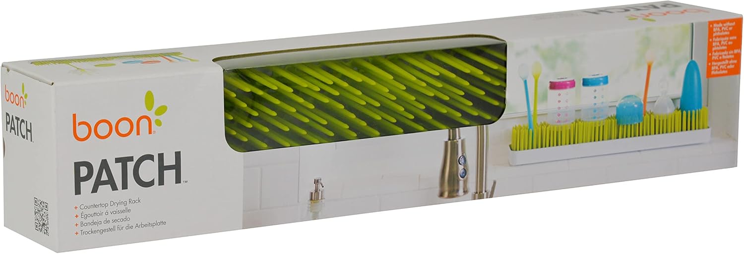 Boon Patch Countertop Baby Bottle Drying Rack - Green and White 1