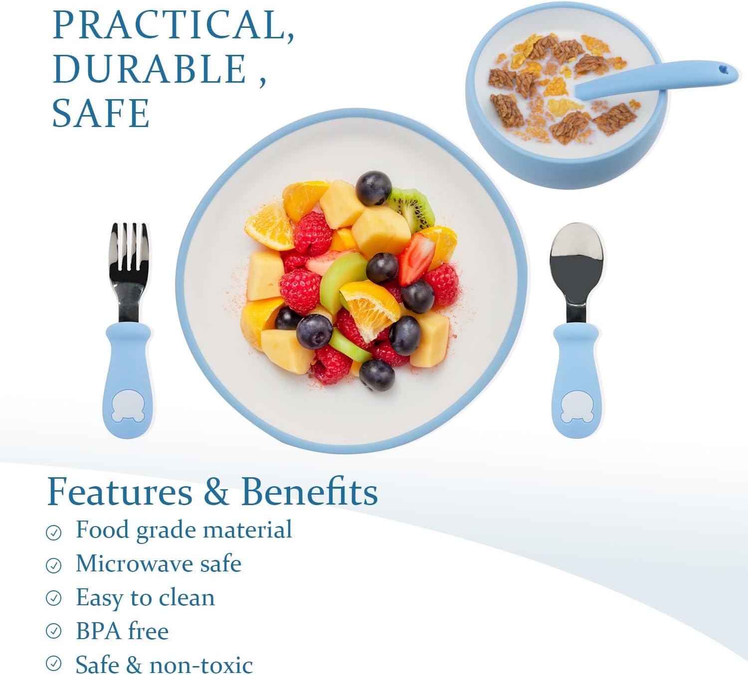 8PCS Silicone Baby Plates Utensils Set for Toddlers 1-3