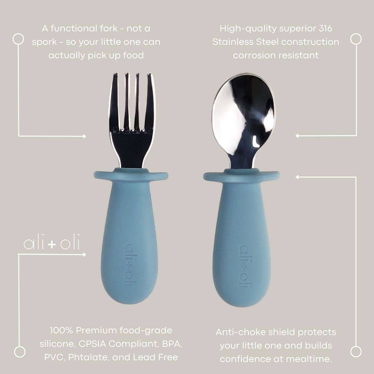 AliOli Toddler Spoon Fork Learning Set Powder Blue