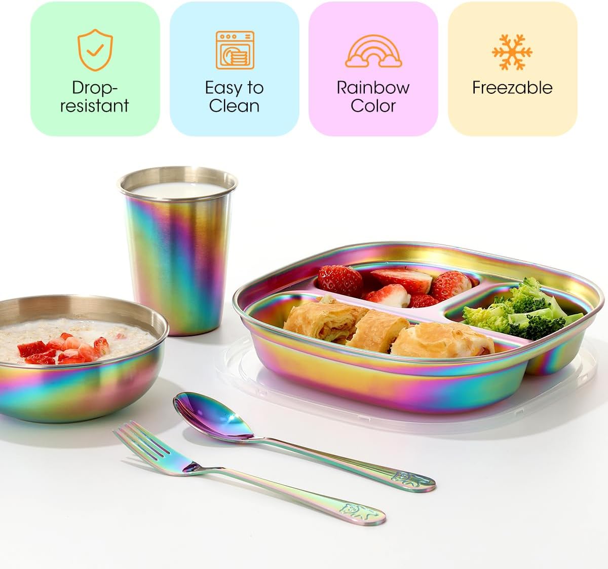 Aieve Stainless Steel Toddler Plates and Bowls Set 5 Pcs