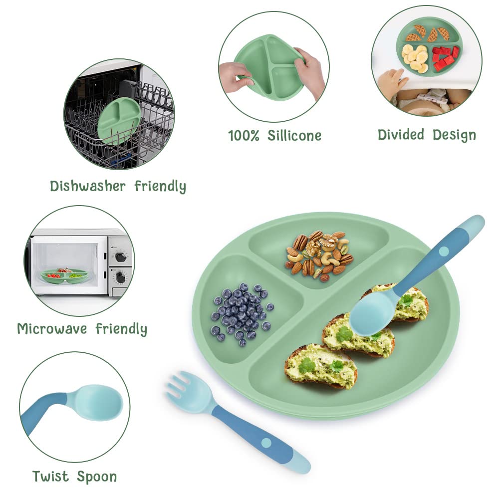 Vicloon 3 Pcs Suction Baby Plates with Spoons