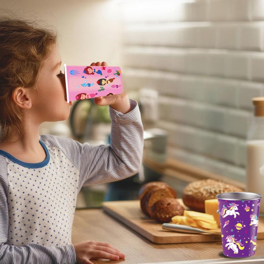LOZACHE 4-Pack Stainless Steel Kids Cups with Fun Prints
