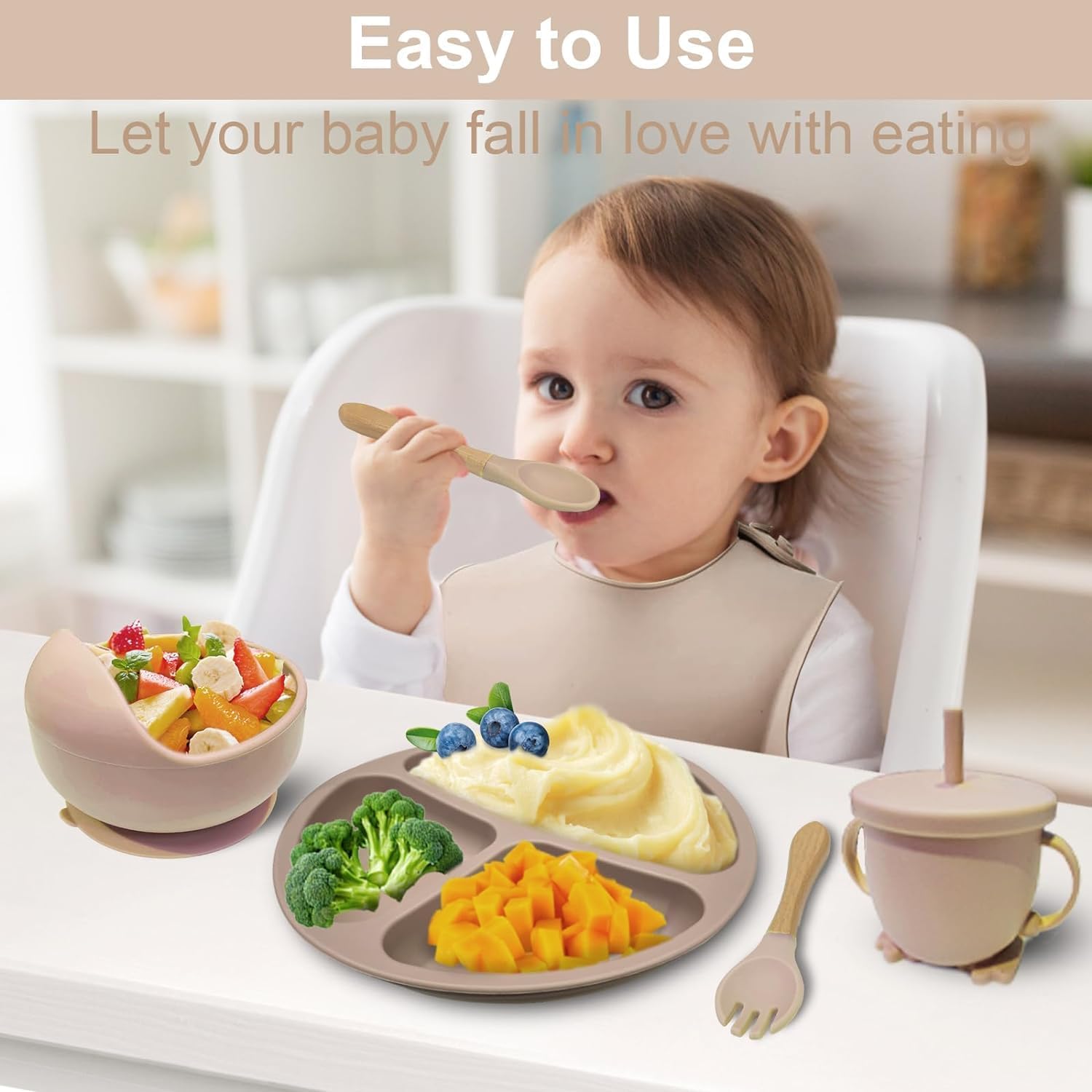 QIKOKU 8-Piece Baby Feeding Set with Suction Cup