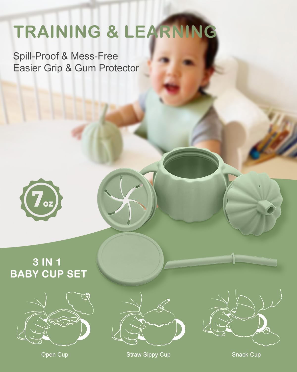 Qyeejong 9 PCS Silicone Baby Feeding Set