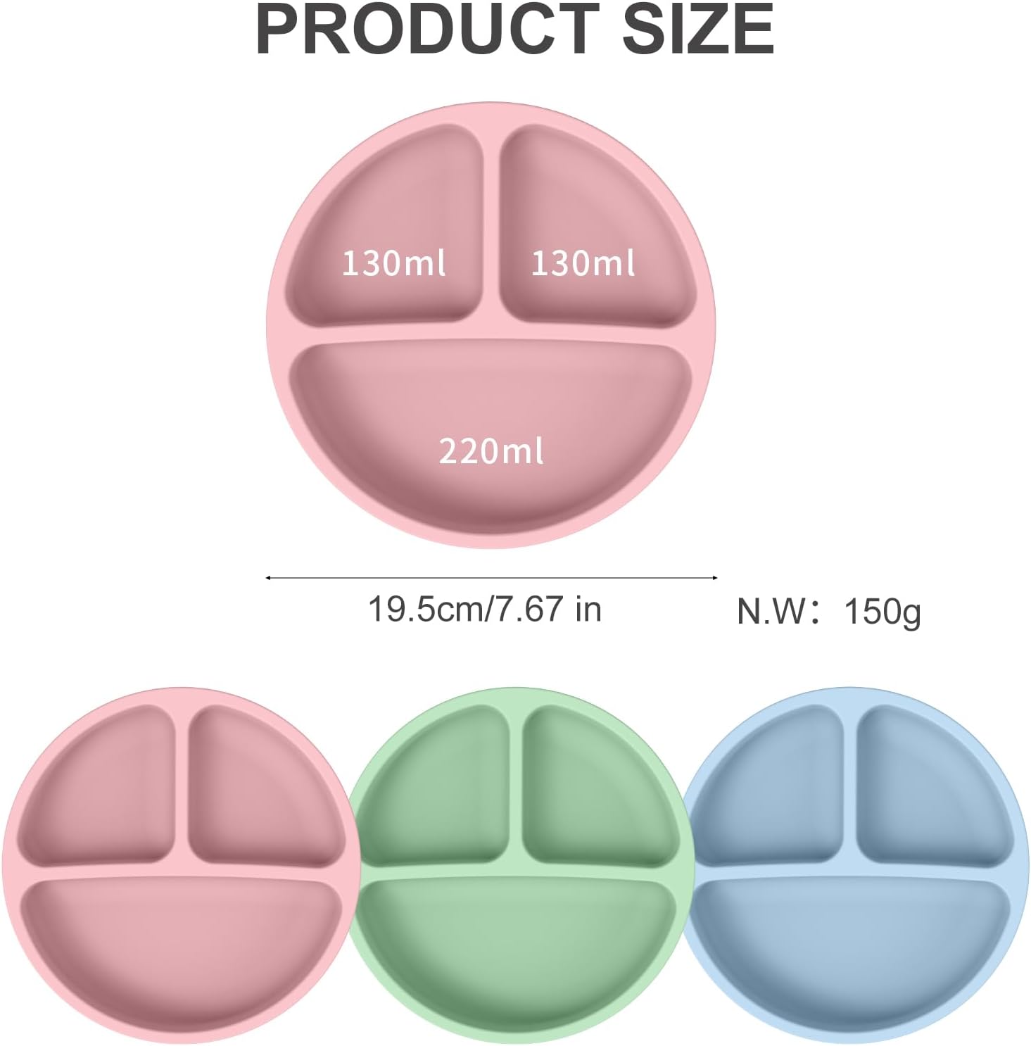 Wee Me Suction Plates for Babies Toddlers 3 Pack