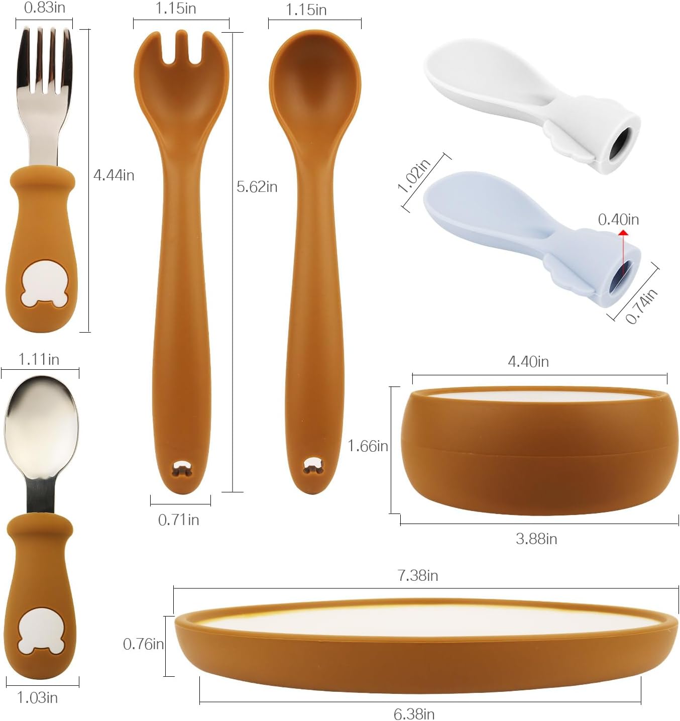 8PCS Silicone Baby Plates Utensils Set for Toddlers 1-3