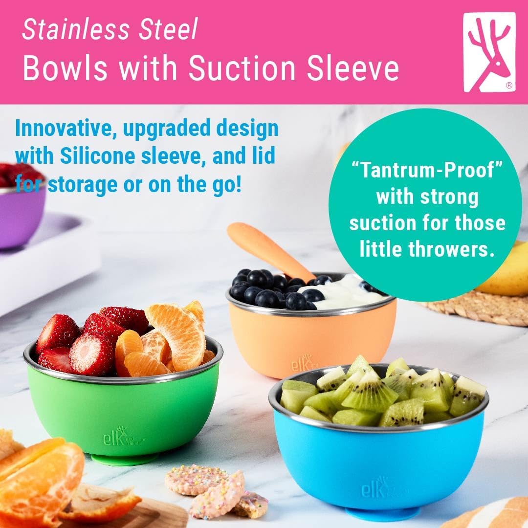 Elk and Friends 4 Pack Suction Stainless Steel Bowls for Babies Toddlers