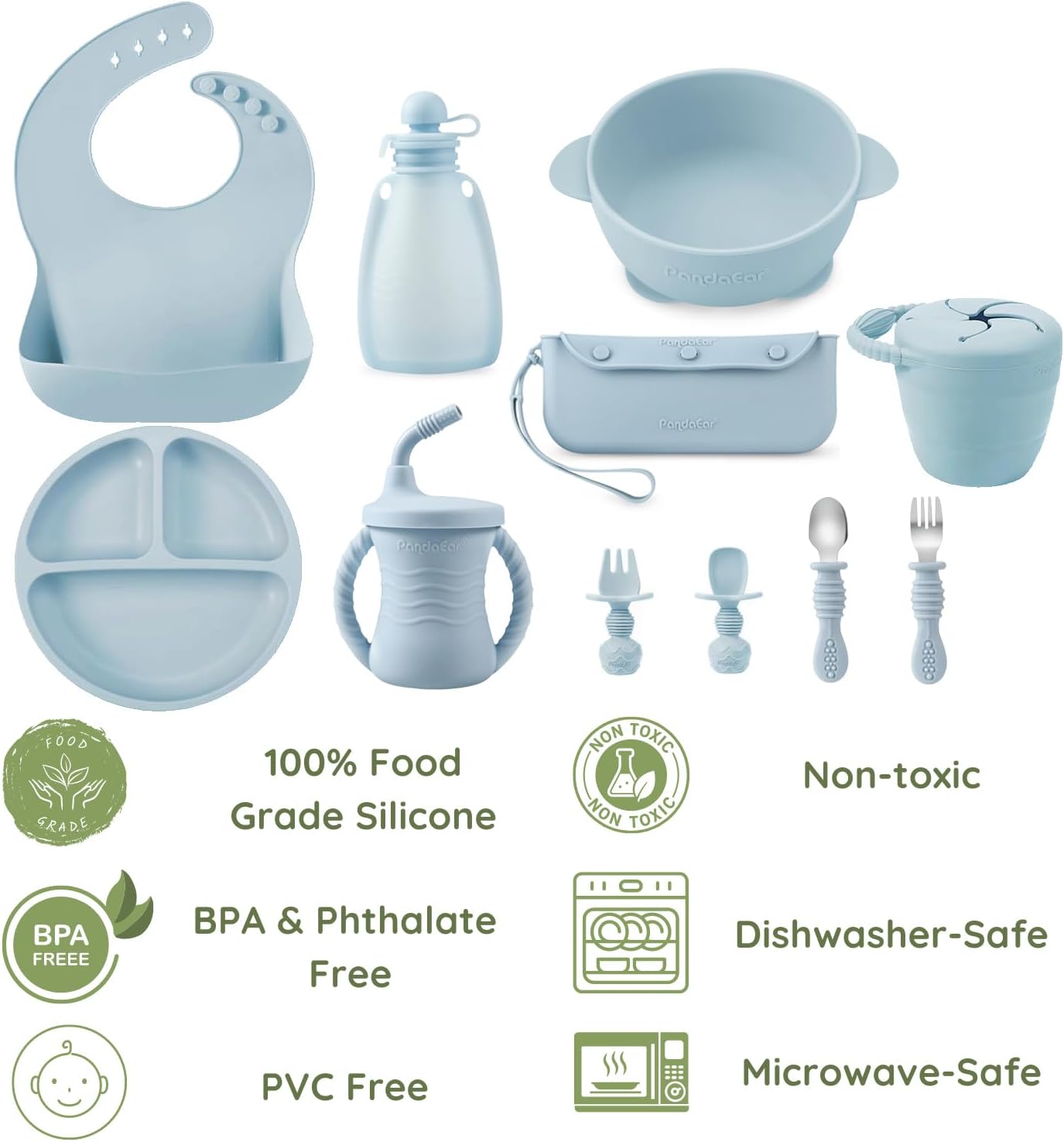 PandaEar Silicone Baby Feeding Set 11PCS Blue