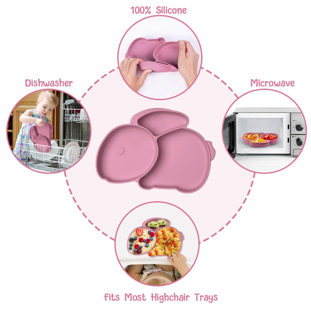 Vicloon Toddler Plates with Suction and Divided Compartments