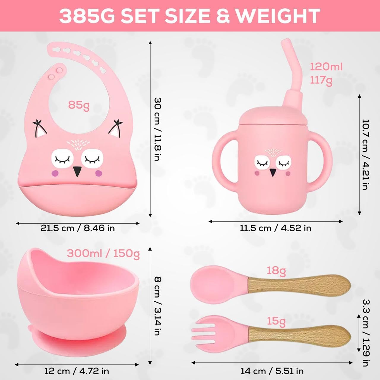 ZYLOSTORE Silicone Baby Feeding Set with Plates and Utensils PINK