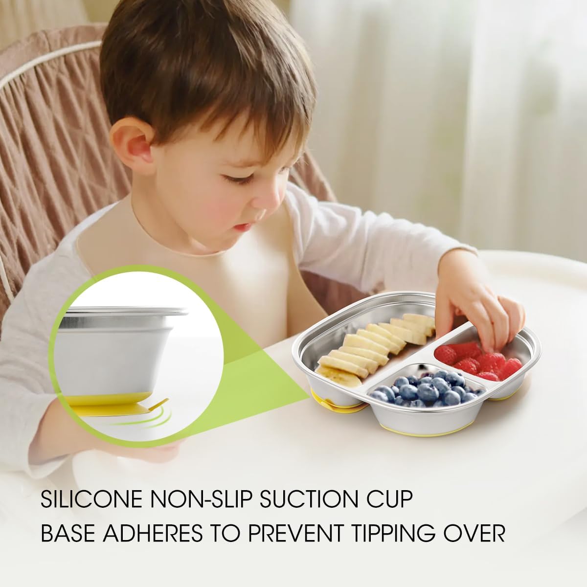 AIEVE Stainless Steel Baby Plate with Suction Base and Dividers