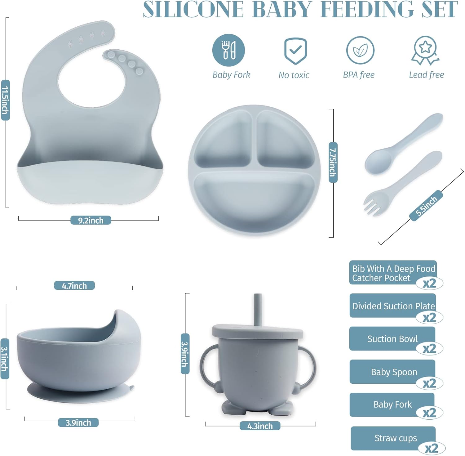 KEIERSE 12 Pcs Silicone Baby Feeding Set PinkBlue