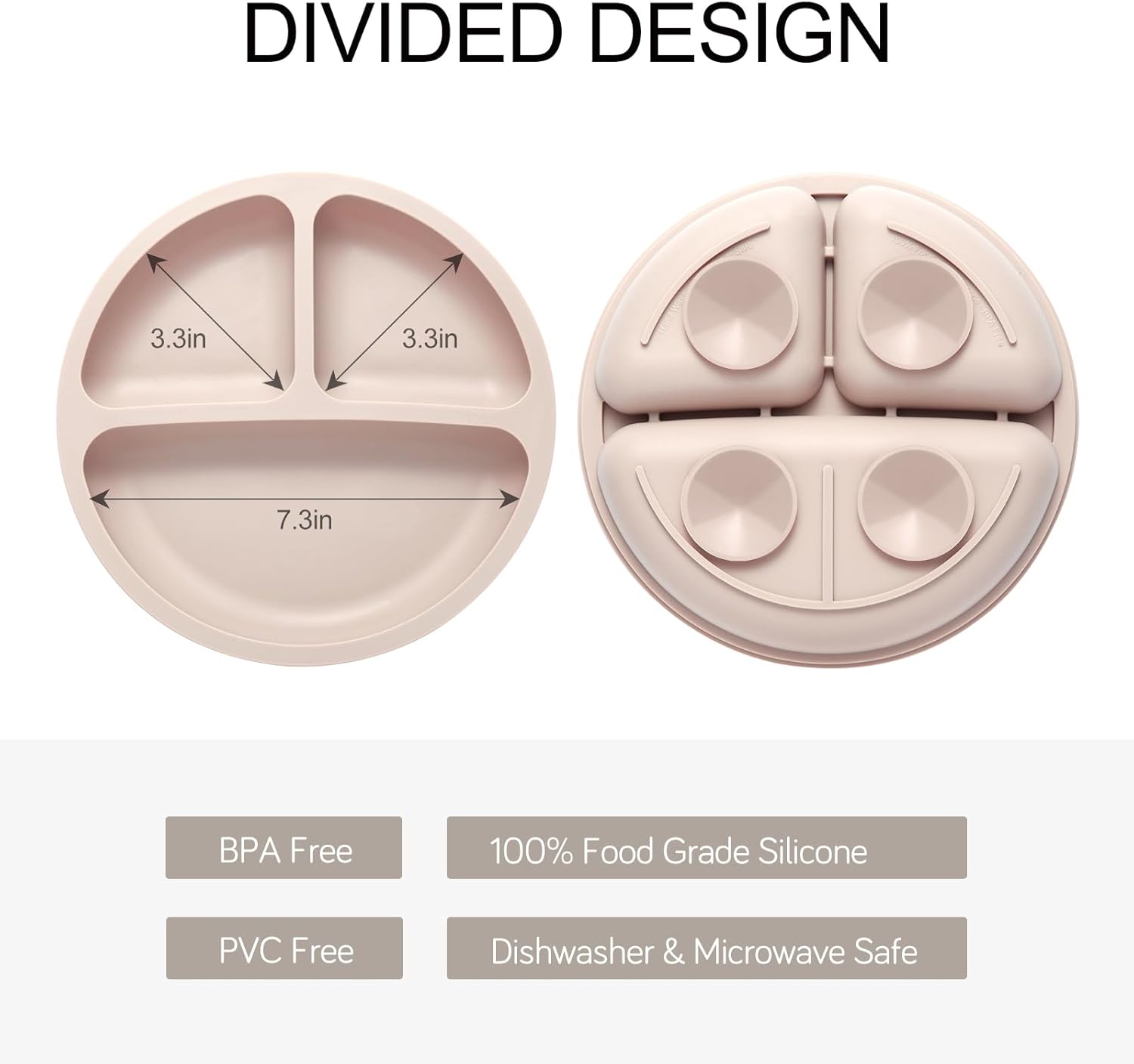 Eascrozn Silicone Baby Feeding Set 2 Pack with Divided Plates and Utensils