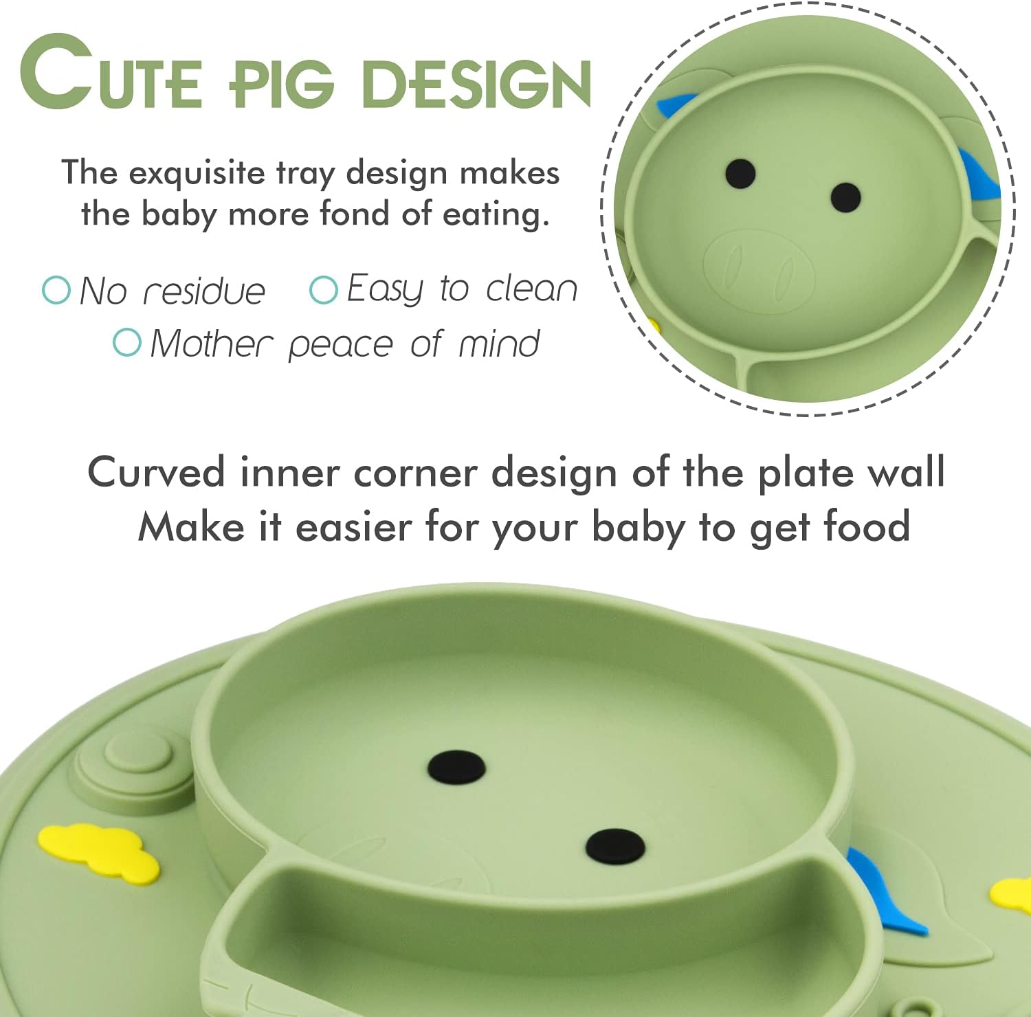 Qshare Toddler Plate - BPA-Free Suction Placemat for Kids