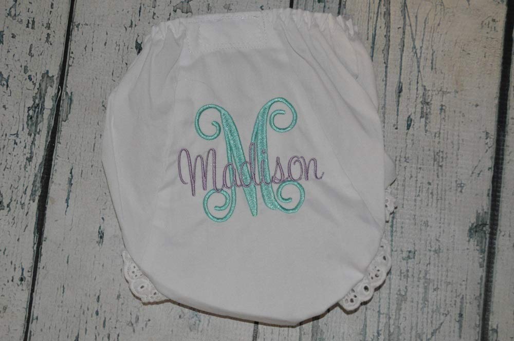 Personalized Baby Bloomer with Curly Initial Embroidery 1