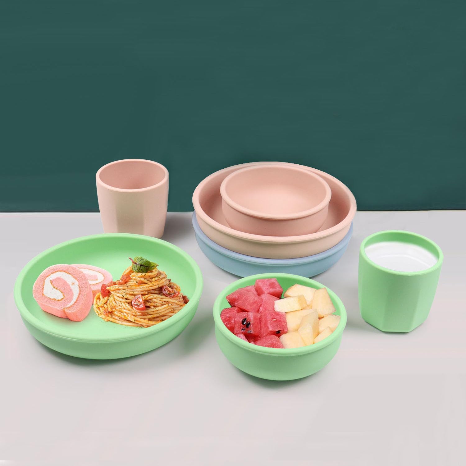 Silicone Plate Bowl Cup Set for Kids Blue