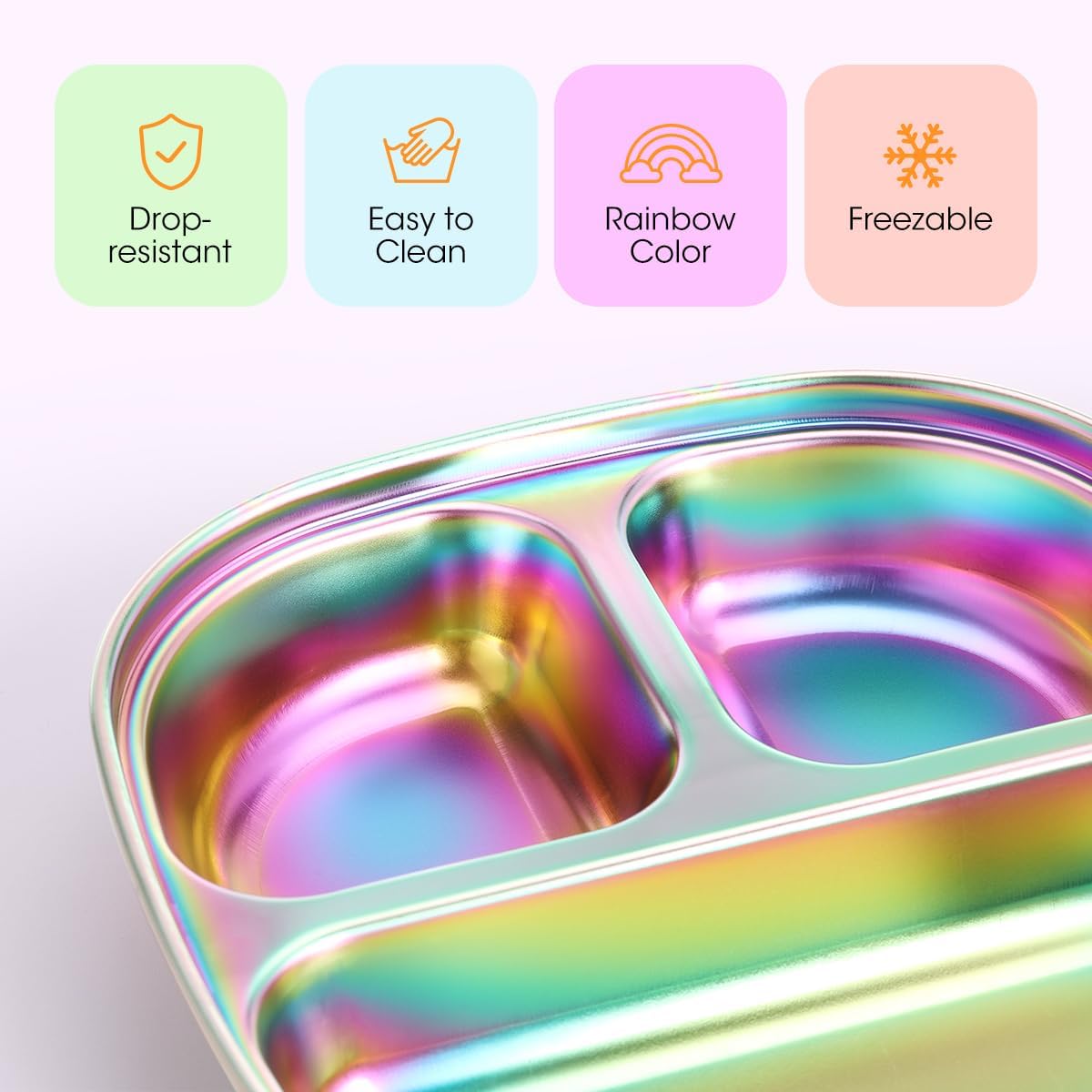 AIEVE Stainless Steel Kids Plates Pack of 4 with Lids