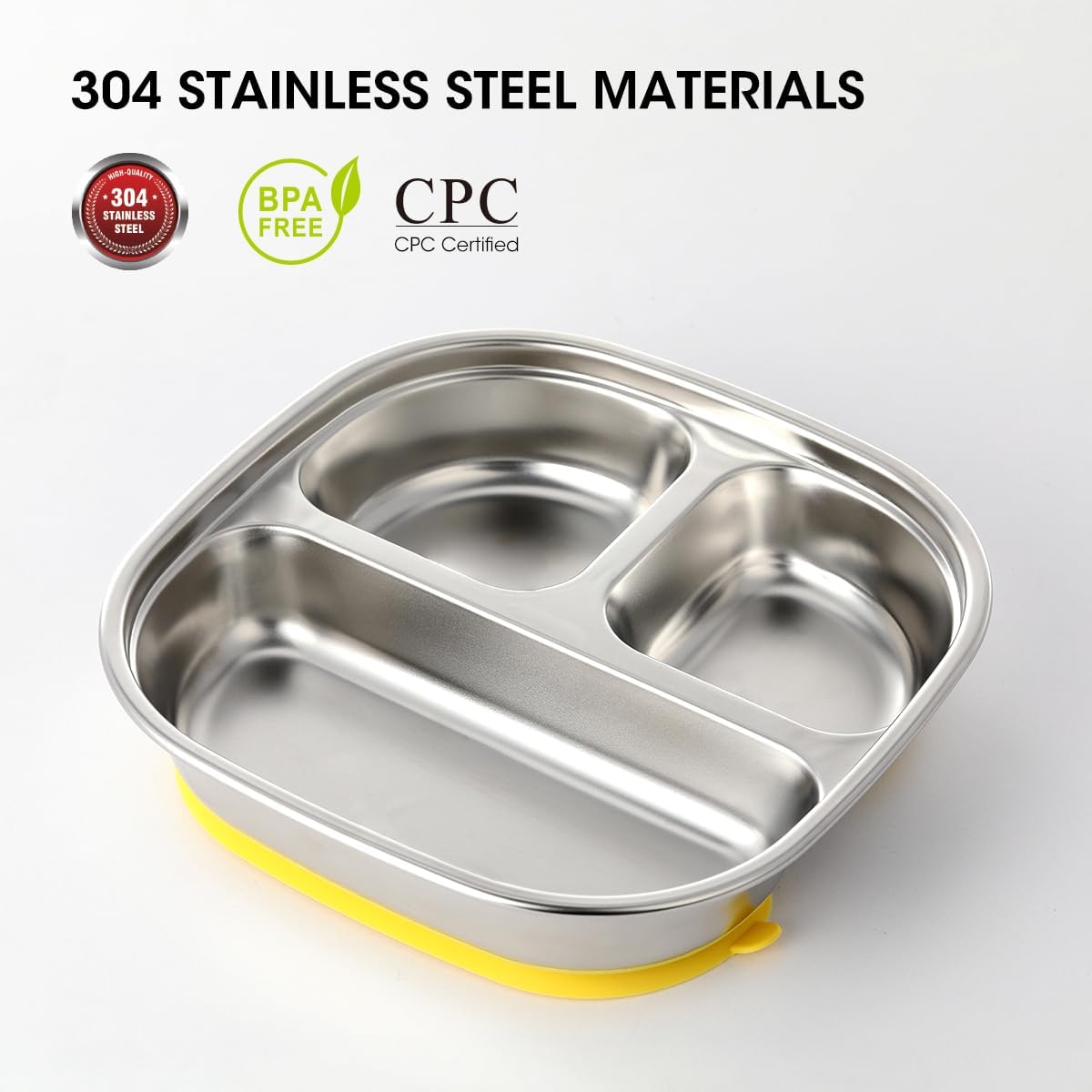 AIEVE Stainless Steel Baby Plate with Suction Base and Dividers