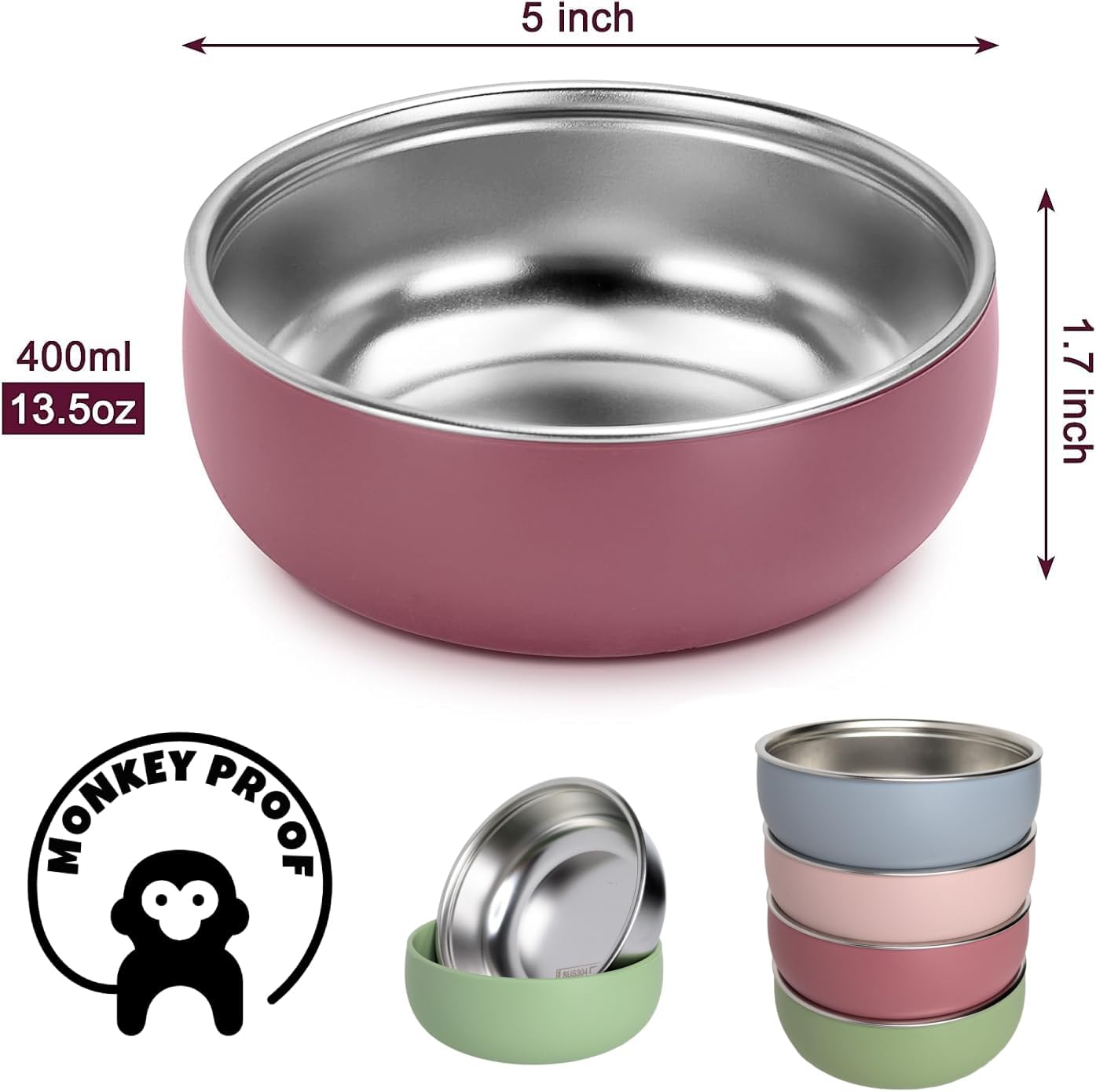 Monkey Proof Non-Toxic Stainless Steel Child Bowl Set of 4