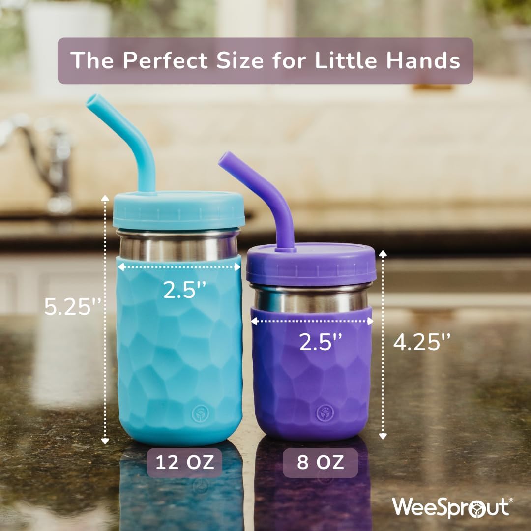 WeeSprout 2-in-1 Stainless Steel Kids Cups Set of 4