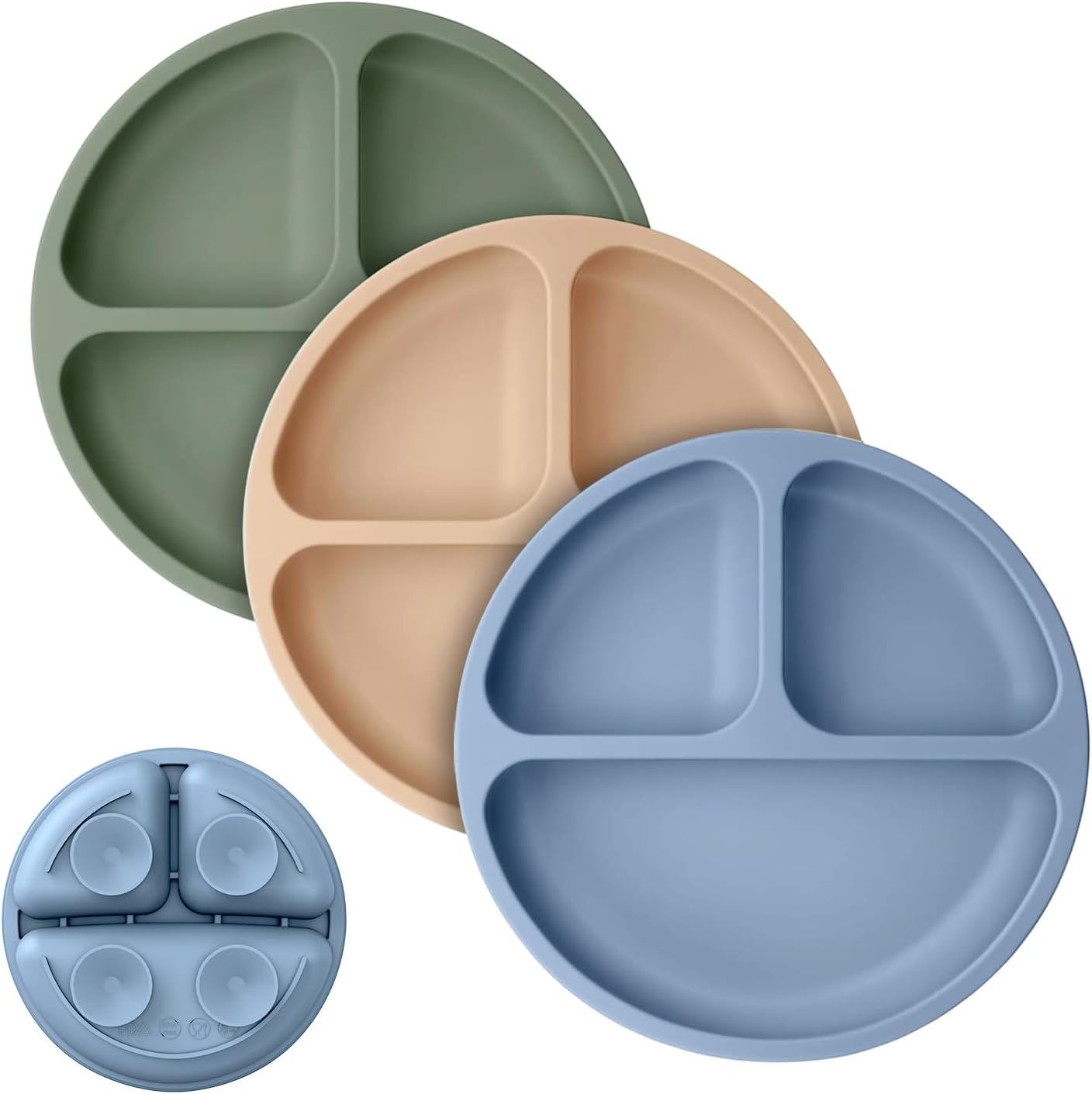 Cutebe 3 Pack Suction Baby Plates with Divided Design