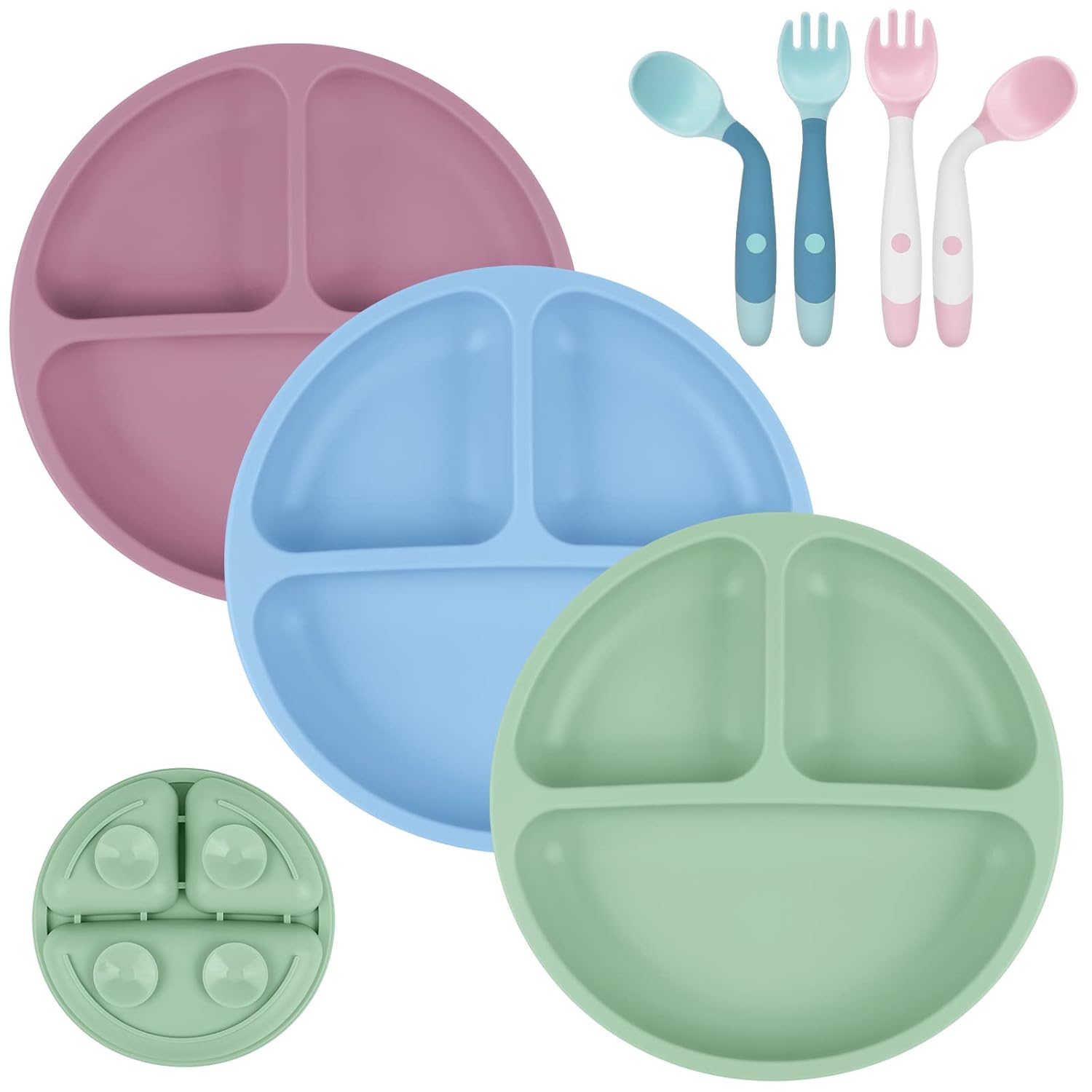 Vicloon 3 Pcs Suction Baby Plates with Spoons