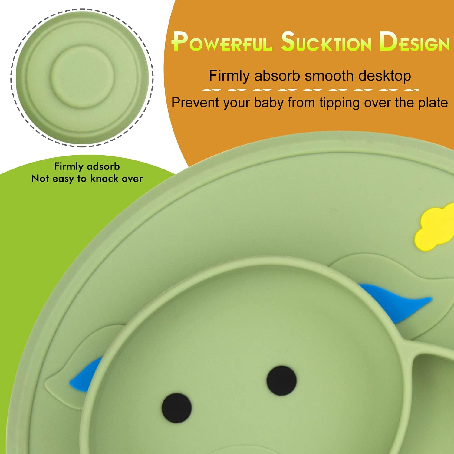 Qshare Toddler Plate - BPA-Free Suction Placemat for Kids