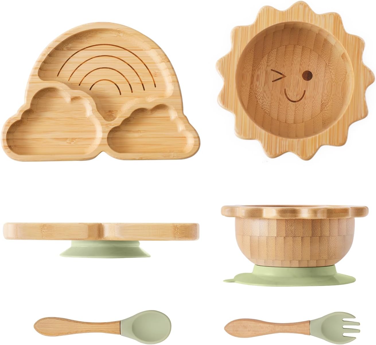 Bamboo Suction Plates Bowls Set for Baby Toddler