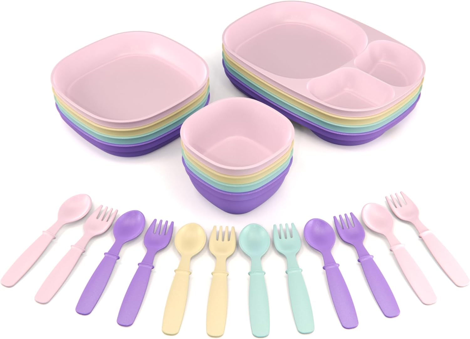 MightyMoe 24-Piece Kids Dinnerware Set - Pastel