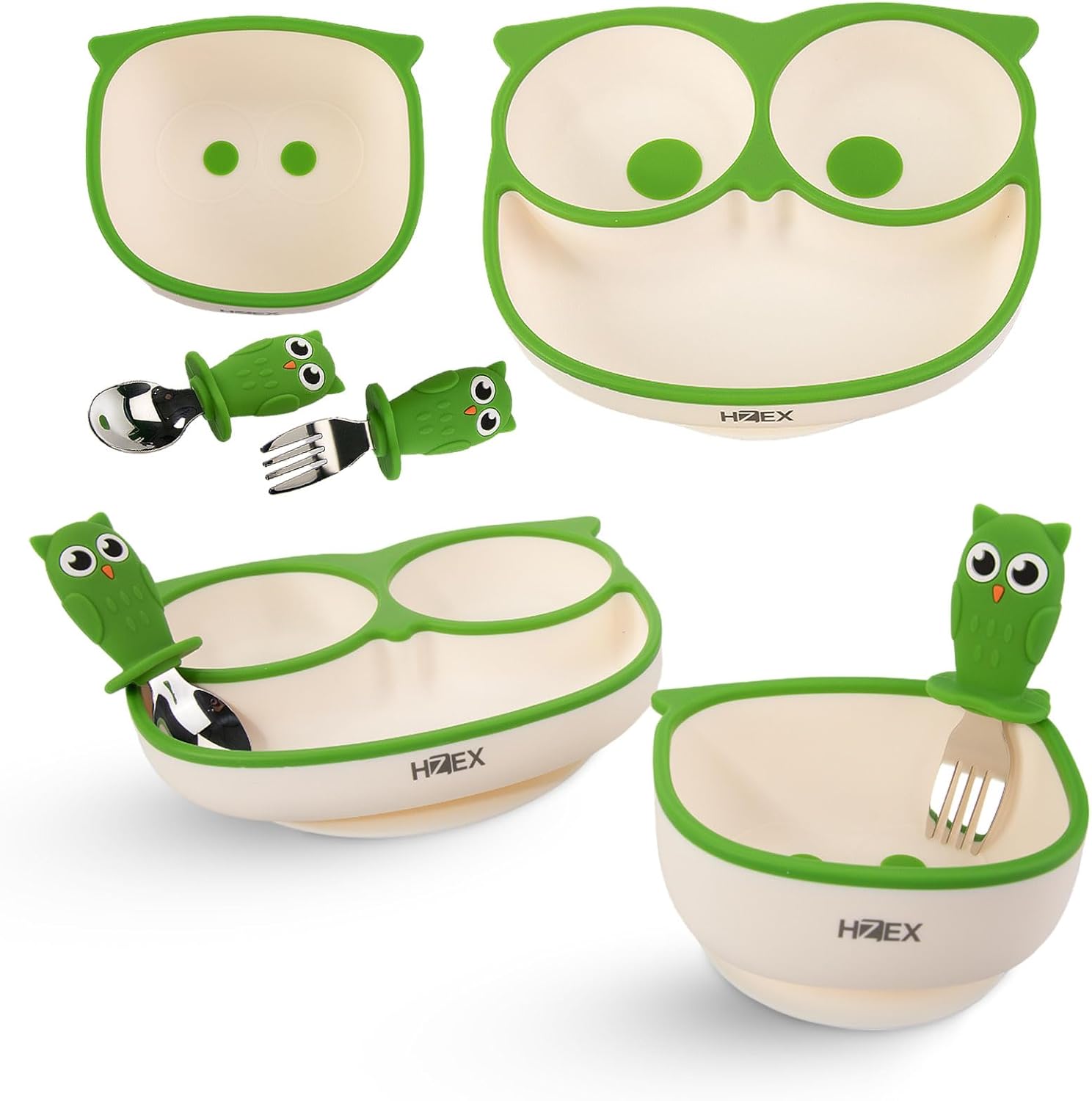 HZEX Owl Themed Silicone Feeding Set for Toddlers - 4 Piece