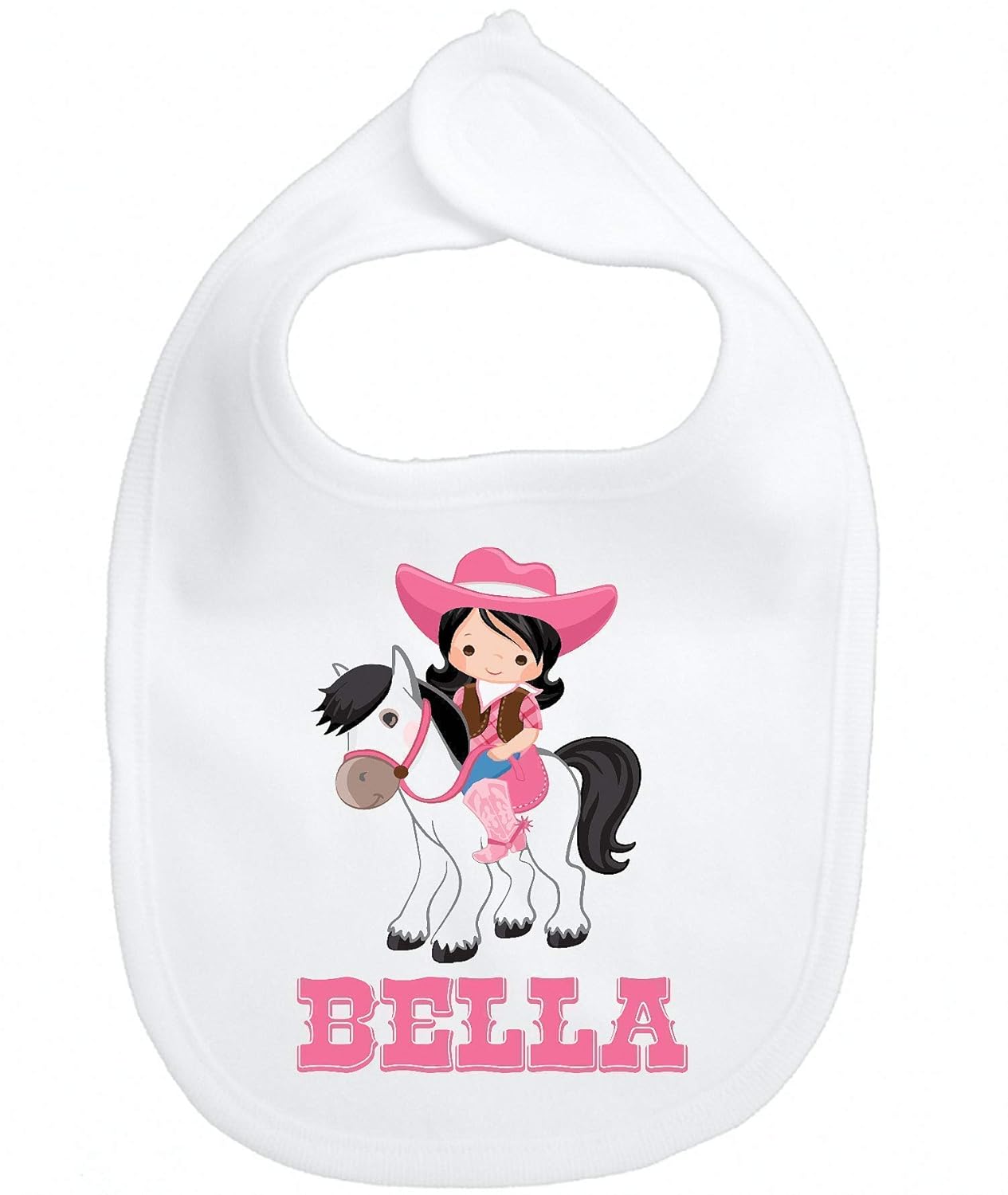 Personalized Name Bib for Baby Girl - Pink Cowgirl Horse Design