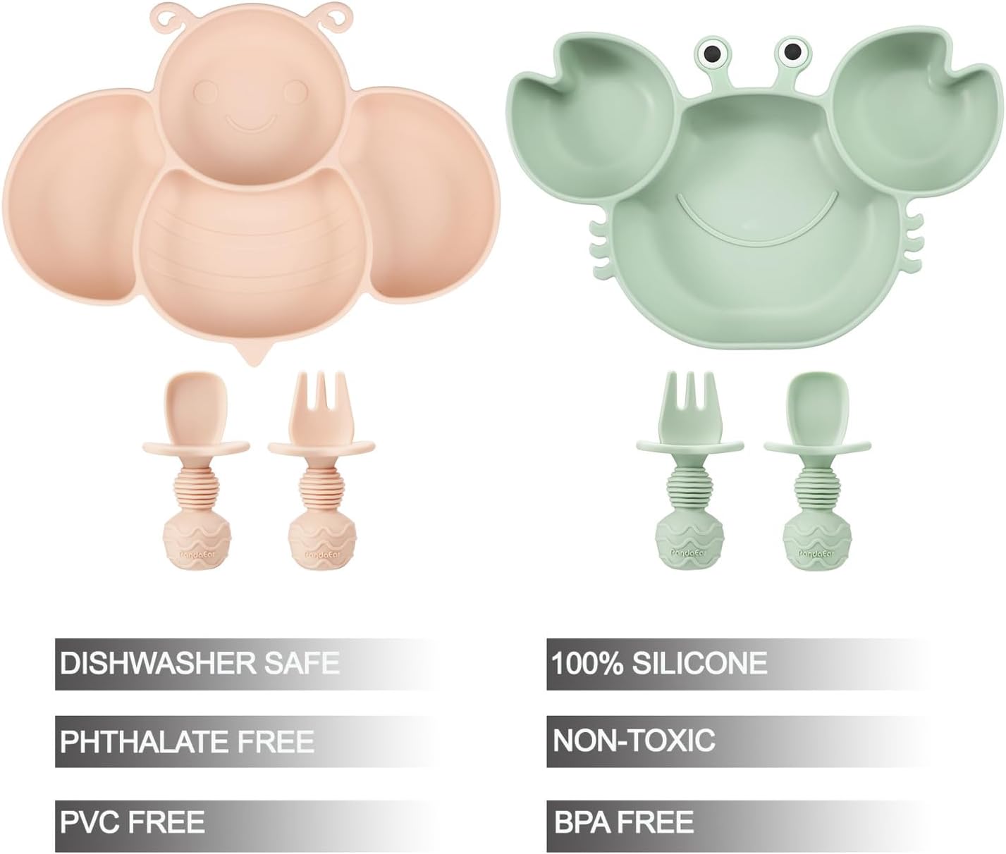 PandaEar 2 Pack Suction Plates Utensils for Toddlers