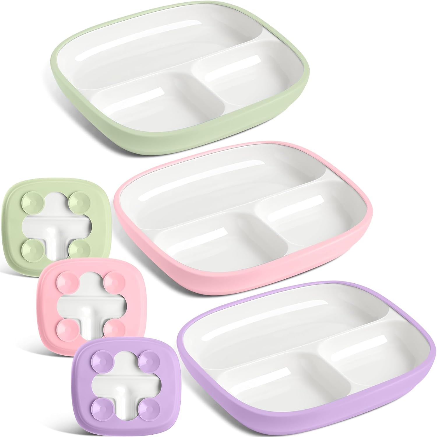 Domensi 3-Piece Suction Porcelain Plates for Kids