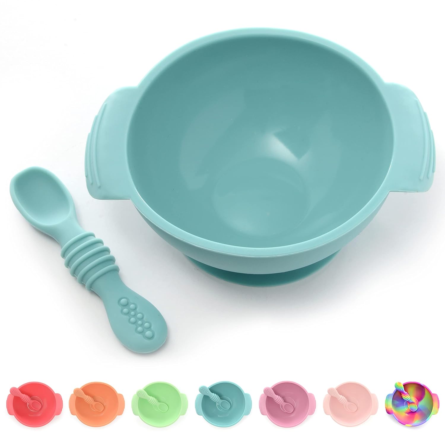 PrimaStella Unbreakable Silicone Bowl and Chew Spoon Set for Babies Toddlers Blue