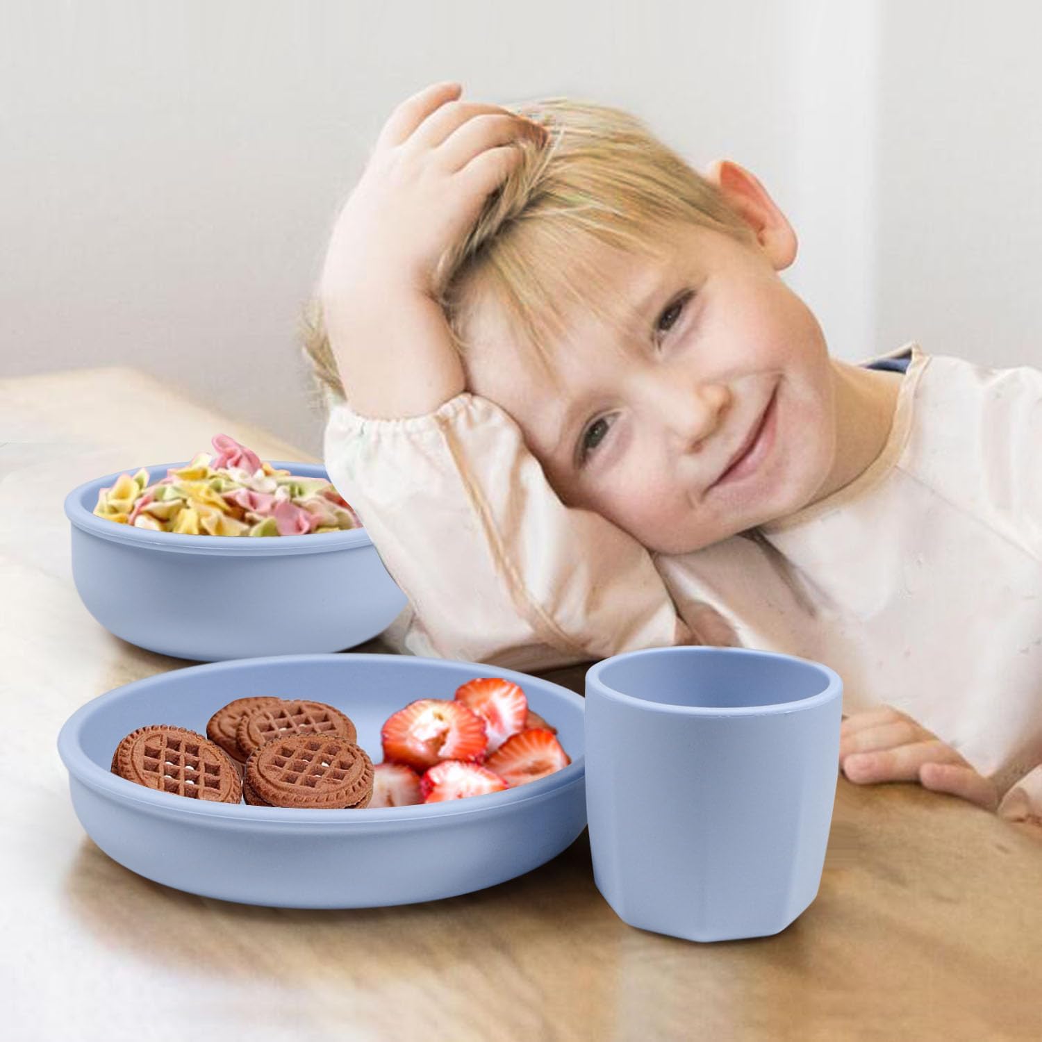Silicone Plate Bowl Cup Set for Kids Blue
