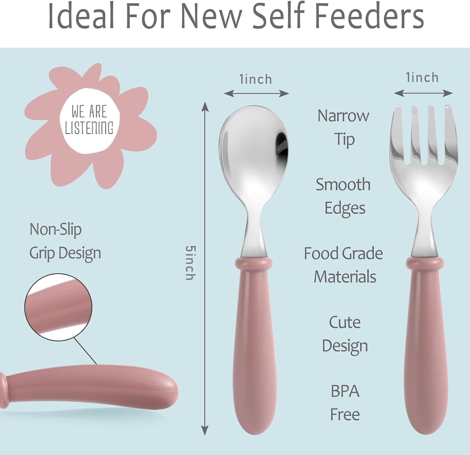 6 Piece Toddler Utensils Set with Soft Round Handles