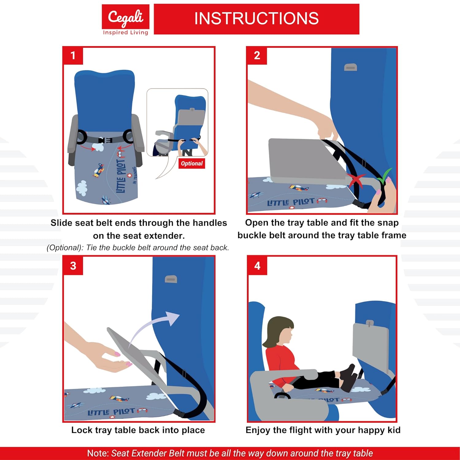 Cegali Airplane Seat Extender for Kids Cool Grey