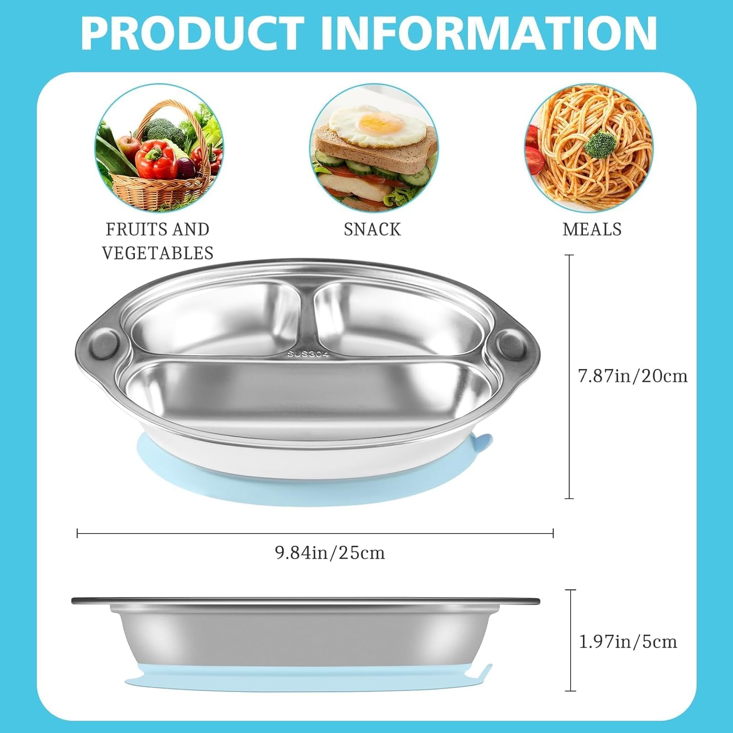 Mrs Chou Stainless Steel Suction Plates for Babies and Toddlers